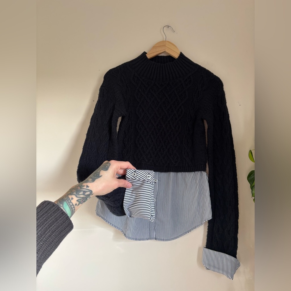 Anthropologie Maeve Cable- Knit Layered Sweater in Navy - Picture 5 of 6